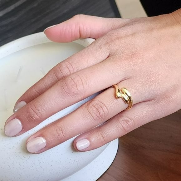 Womens Set of Two Silver And Gold Tear Shape Layers Twisted Open Ring Adjustable - Picture 7 of 14